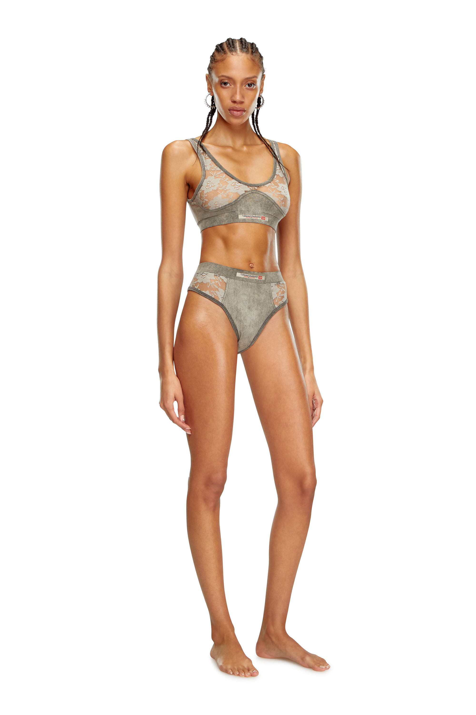 Diesel - UFPN-DENIM-LACE-BIKINI-BRIEF, Slip marbré avec empiècements en dentelle Femme in Gris - 2