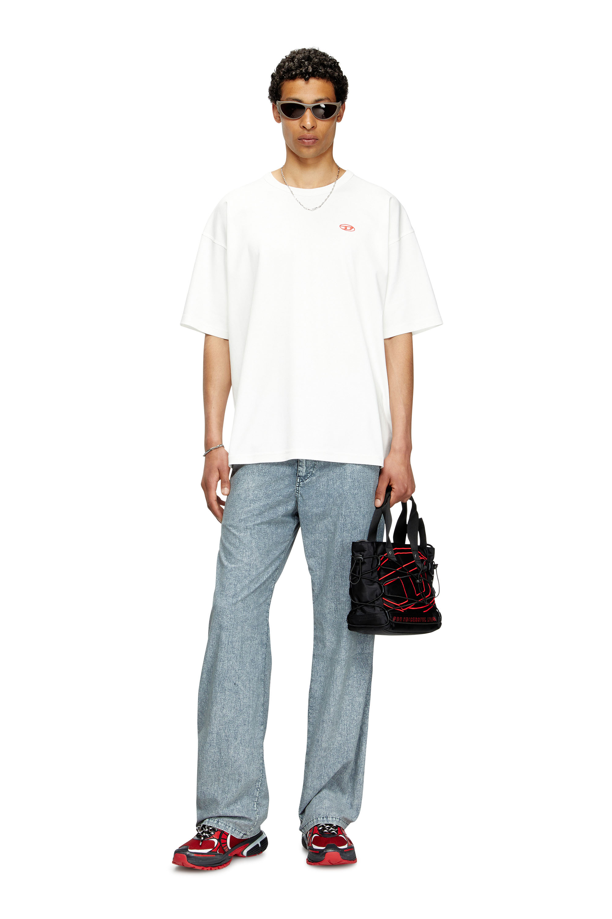 Diesel - T-BOXT-T6, Male's T-shirt with red Oval D in White - 2