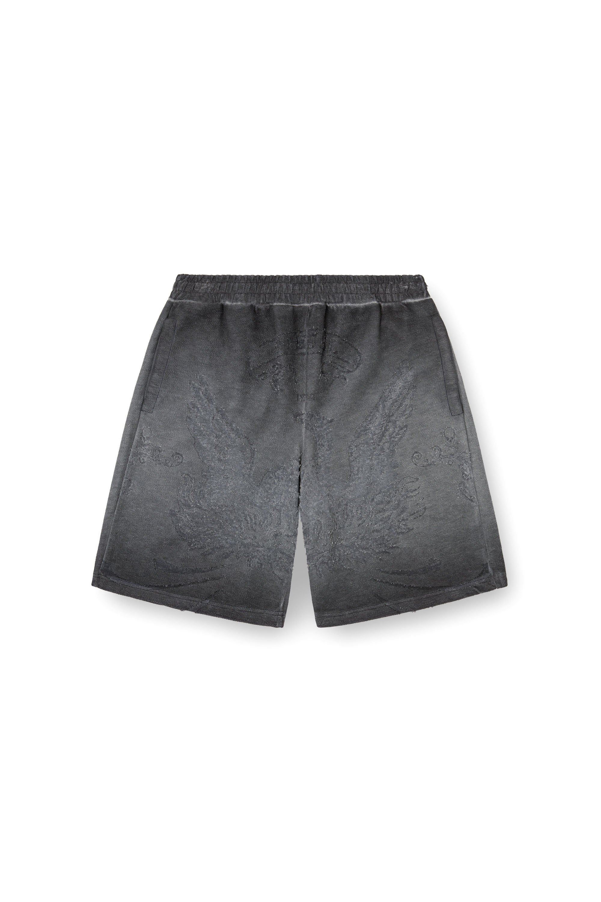 Diesel - P-CROWDE, Male's Sweat shorts with phoenix devoré in Dark Grey - 4