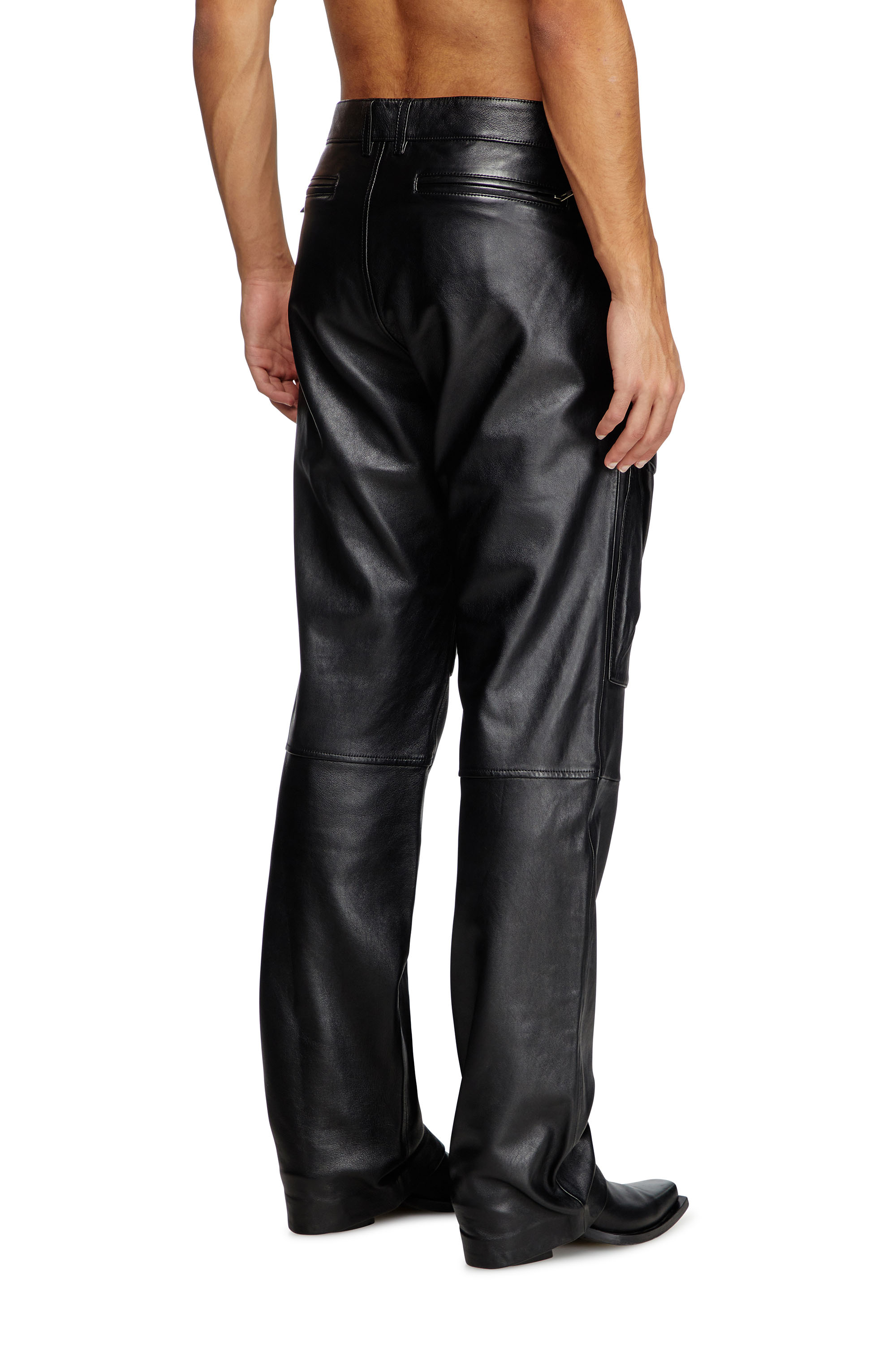 Diesel - P-GAST, Male's Leather pants with utility pockets in Black - 3