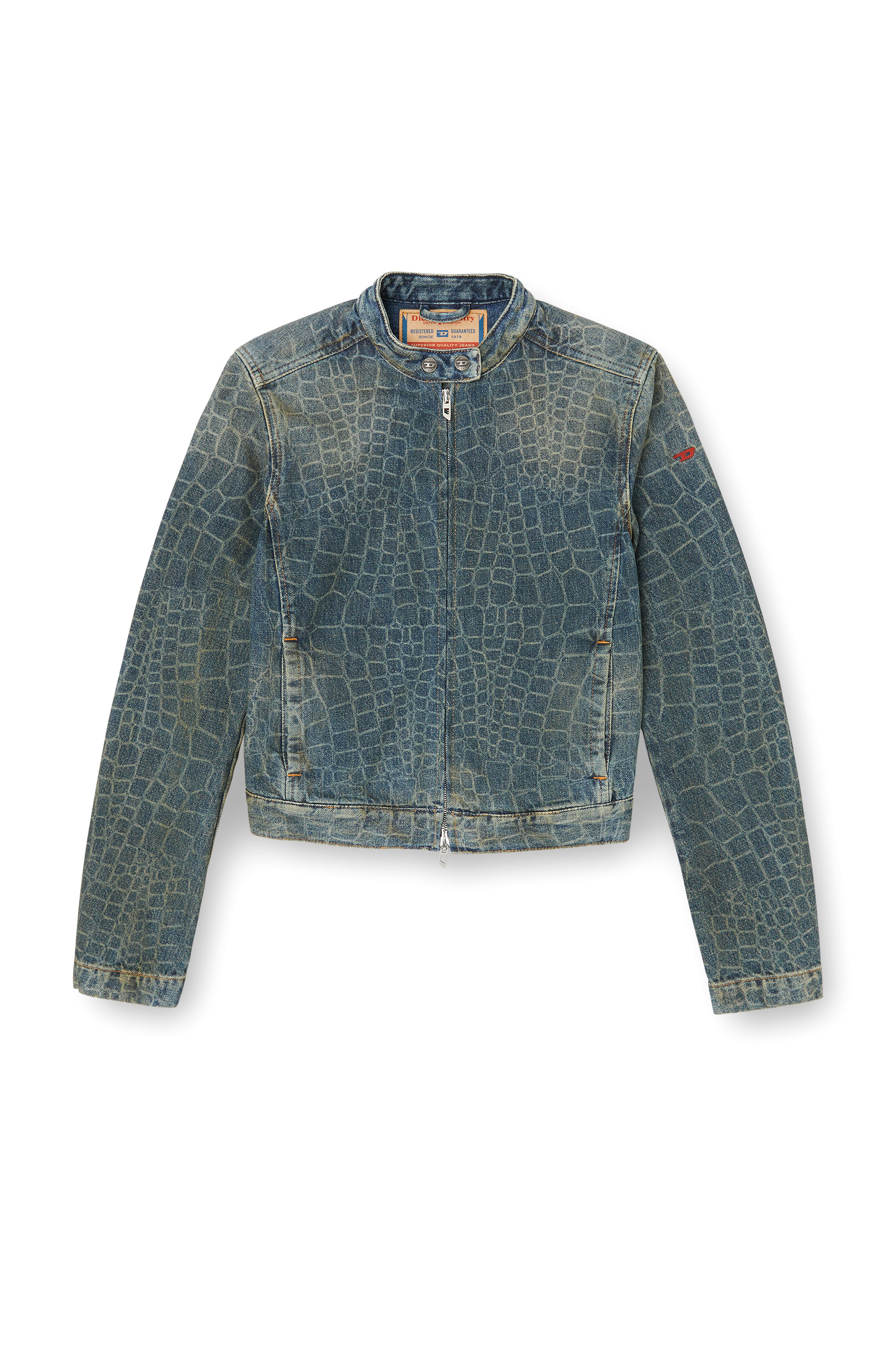Diesel - CL-DE-MORNIN-SNAKE, Female's Moto jacket in snake-print denim in Dark Blue - 3
