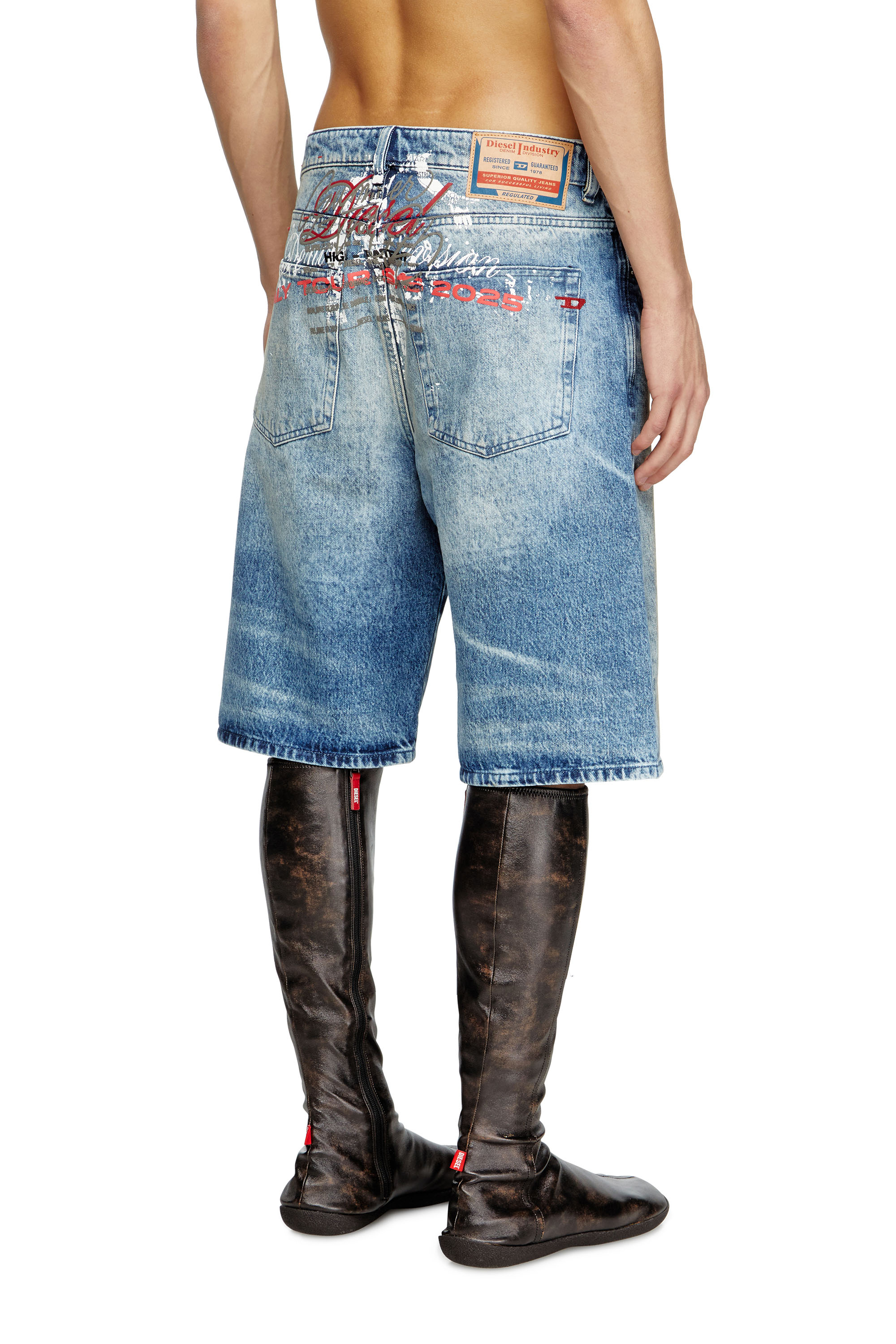 Diesel - D-RIXFORD-S, Male's Denim shorts with lyrics print in Medium Blue - 3