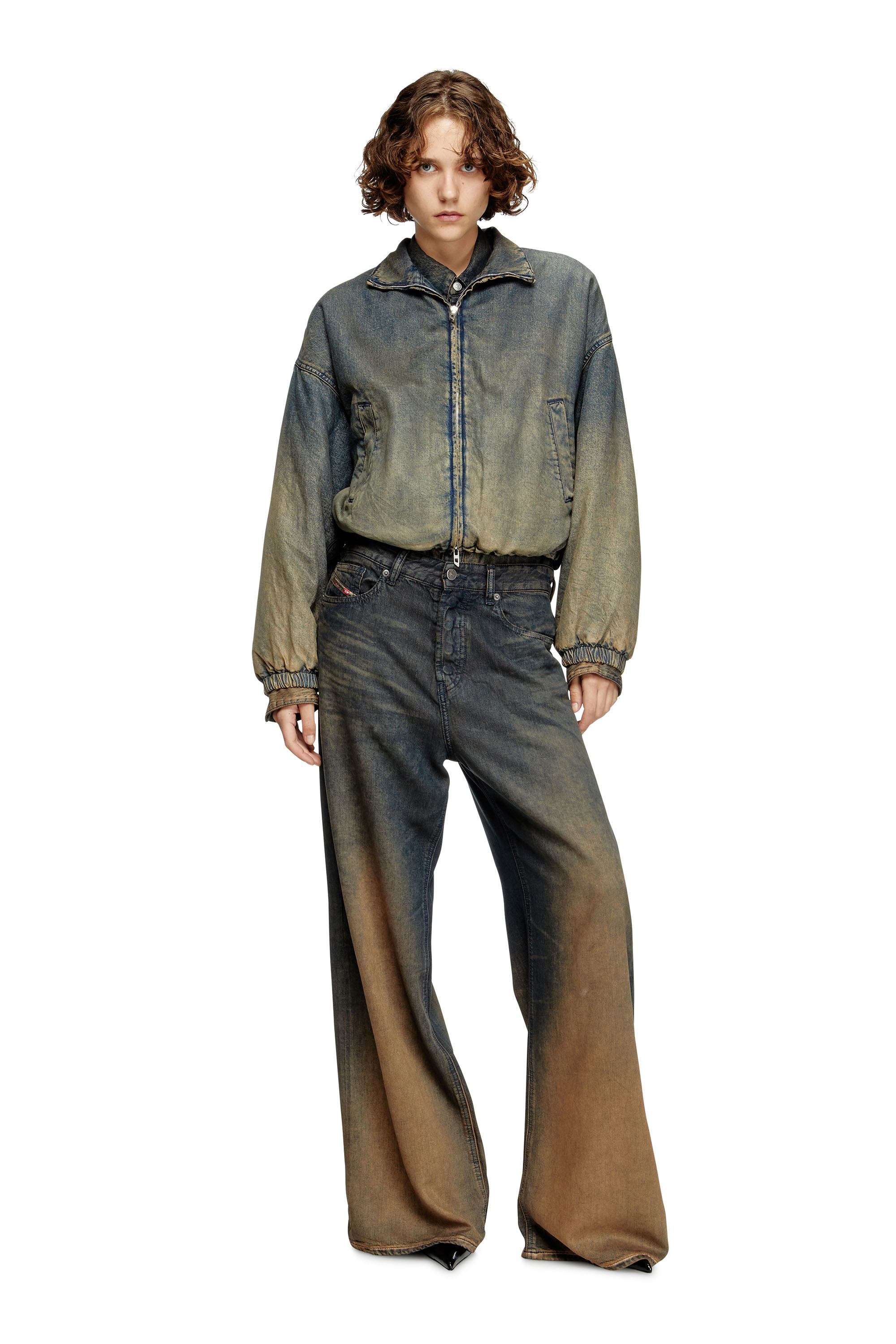 Diesel - DE-FLOWER-S, Female's Zipped jacket in fluid shaded denim in Medium Blue - 2