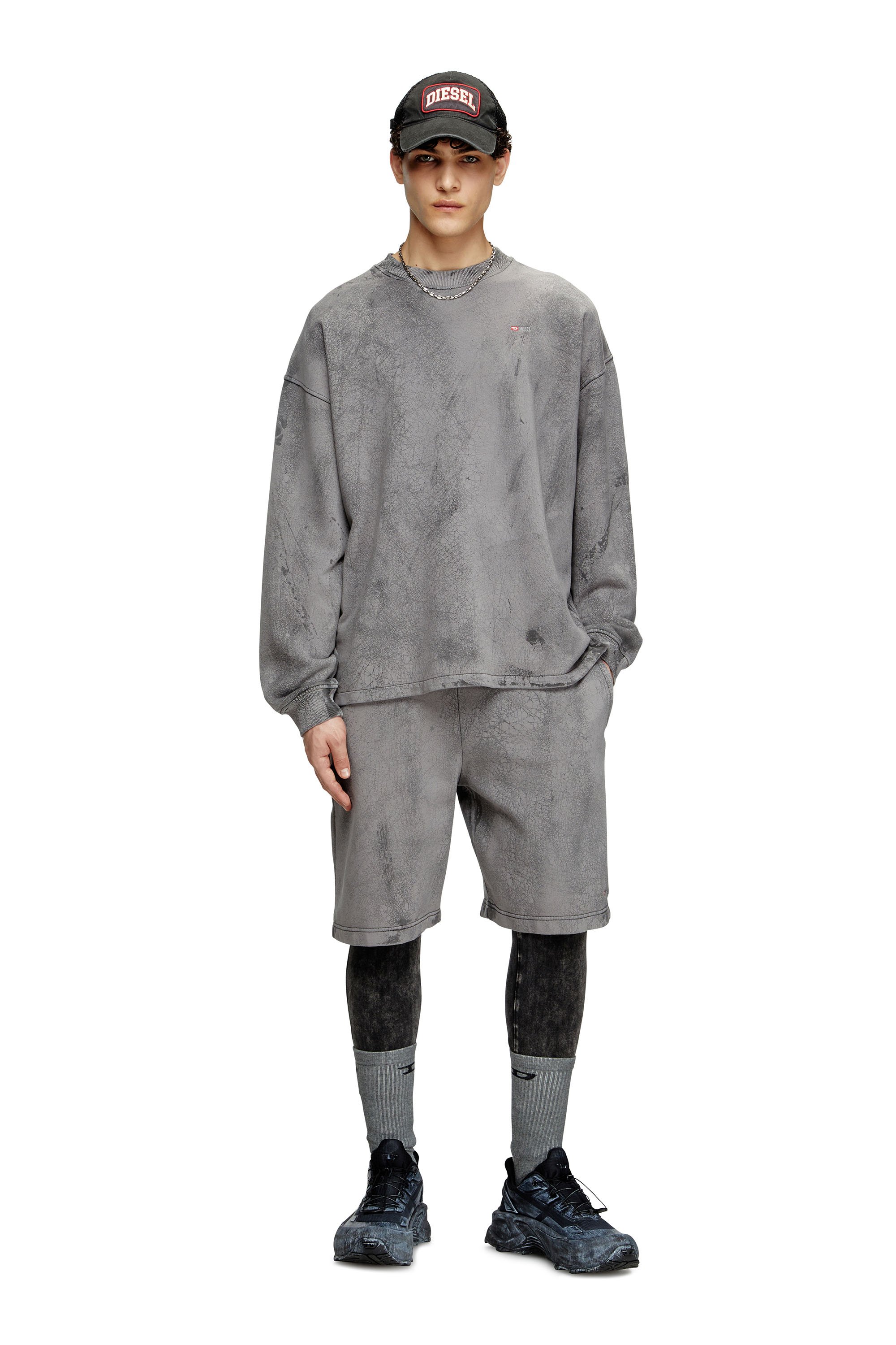 Diesel - S-BAXT-T1, Male's Cracked-effect sweatshirt with micro logo in Grey - 2