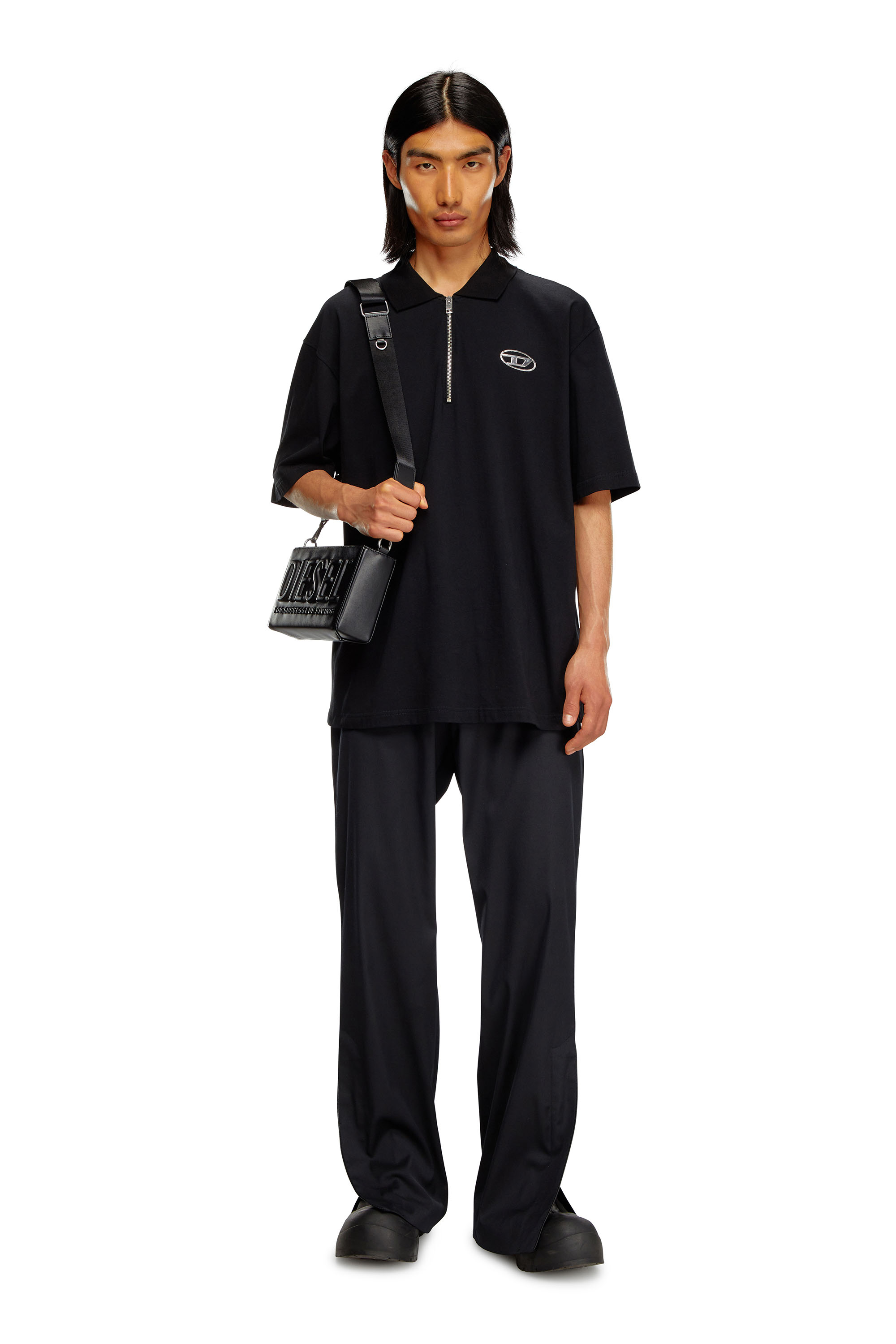 Diesel - T-VOR-OD, Male's Polo shirt with half zip in Black - 3
