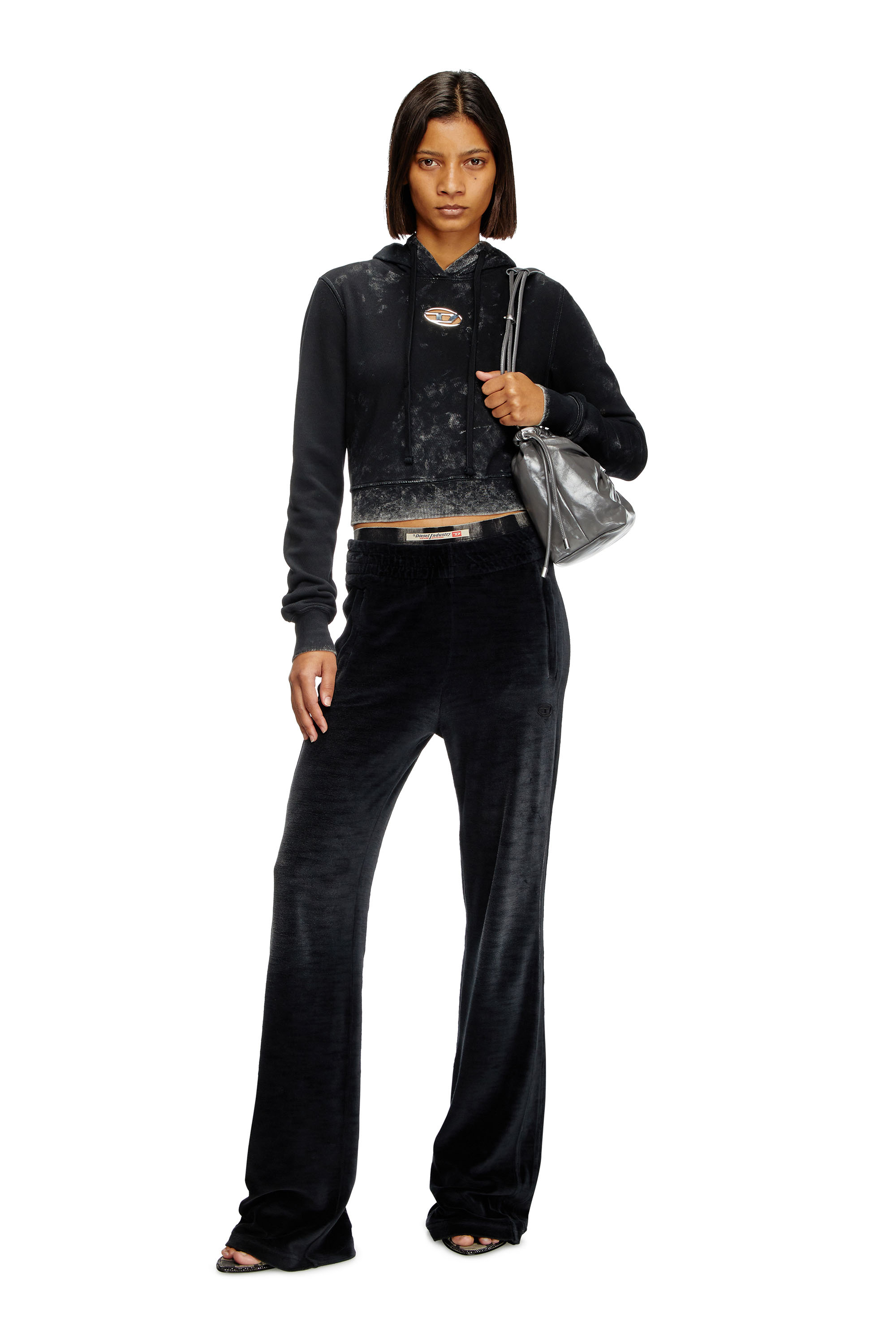 Diesel - F-SLIMMY-HOOD-P5, Female's Faded cut-out hoodie with metal logo in Black - 2