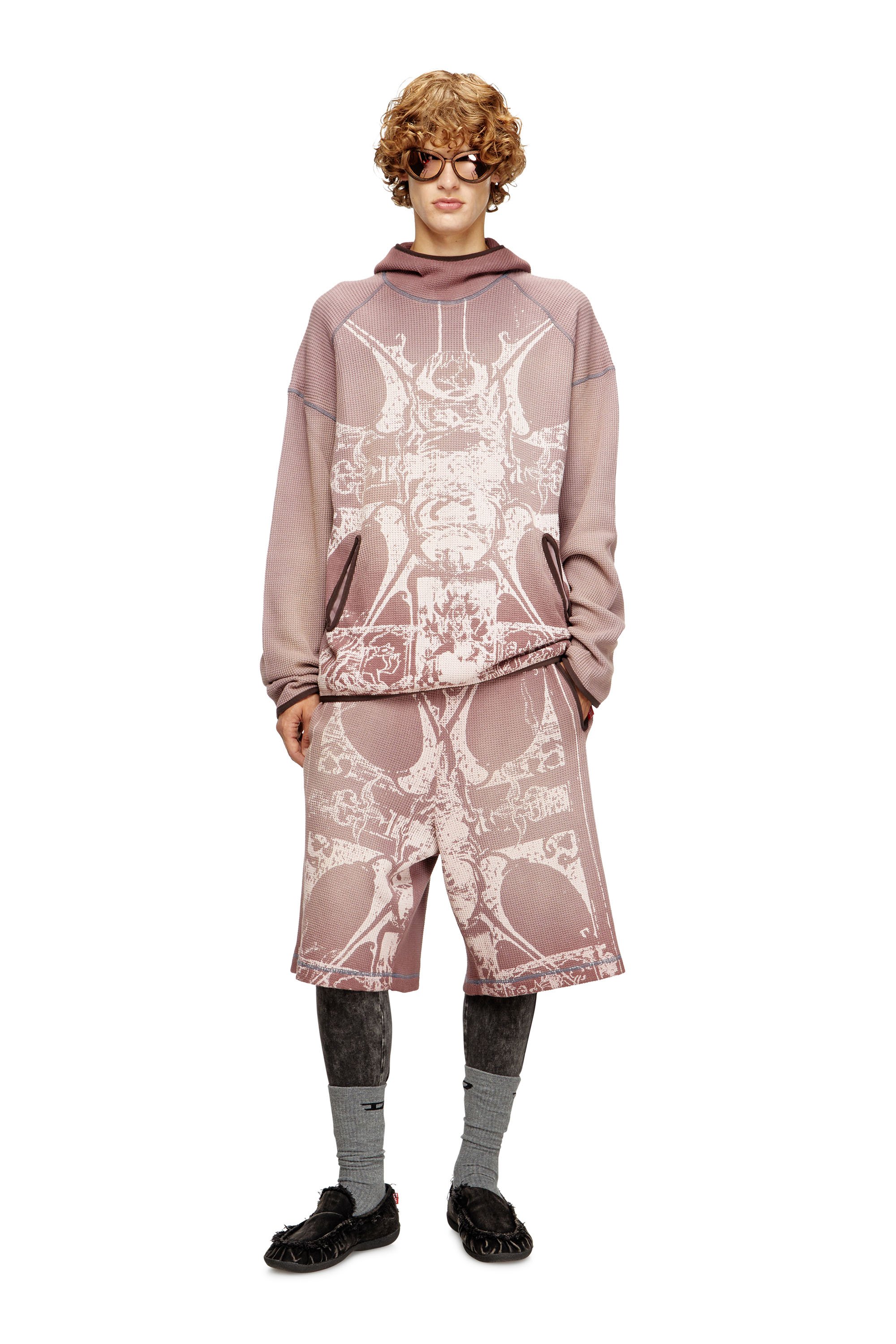 Diesel - S-WAF-HOOD-NEW, Male's Faded waffle hoodie with graphic print in Violet - 2
