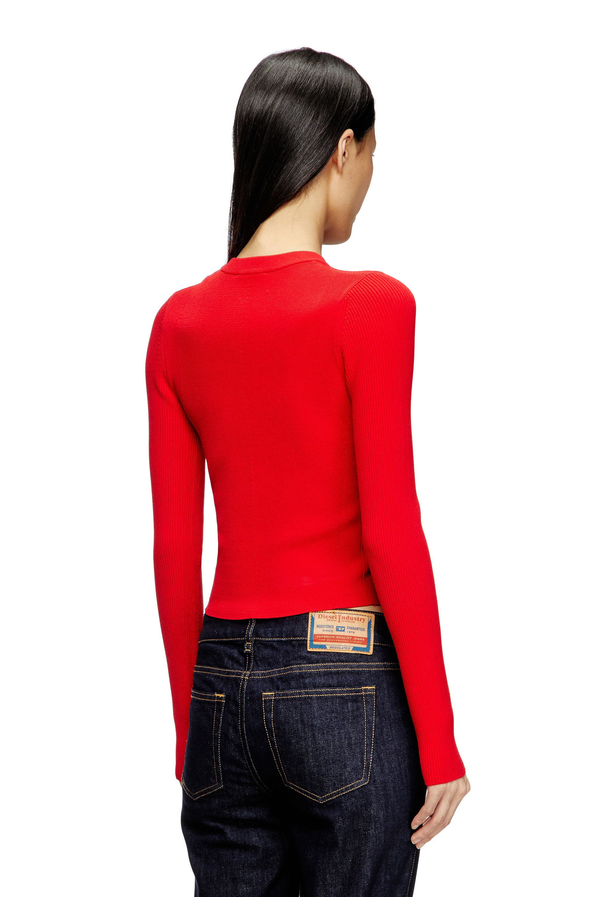 Diesel - M-VALARI, Top en viscose mélangée côtelée avec Oval D Femme in Rouge - 3