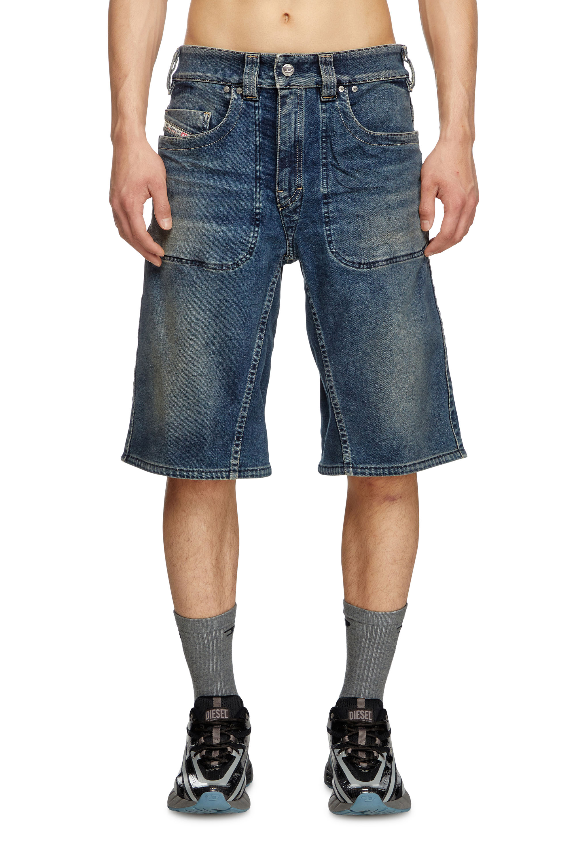Diesel - D-MACRO-RE SHORT, Male's Bermuda shorts in Rehab denim in Dark Blue - 1