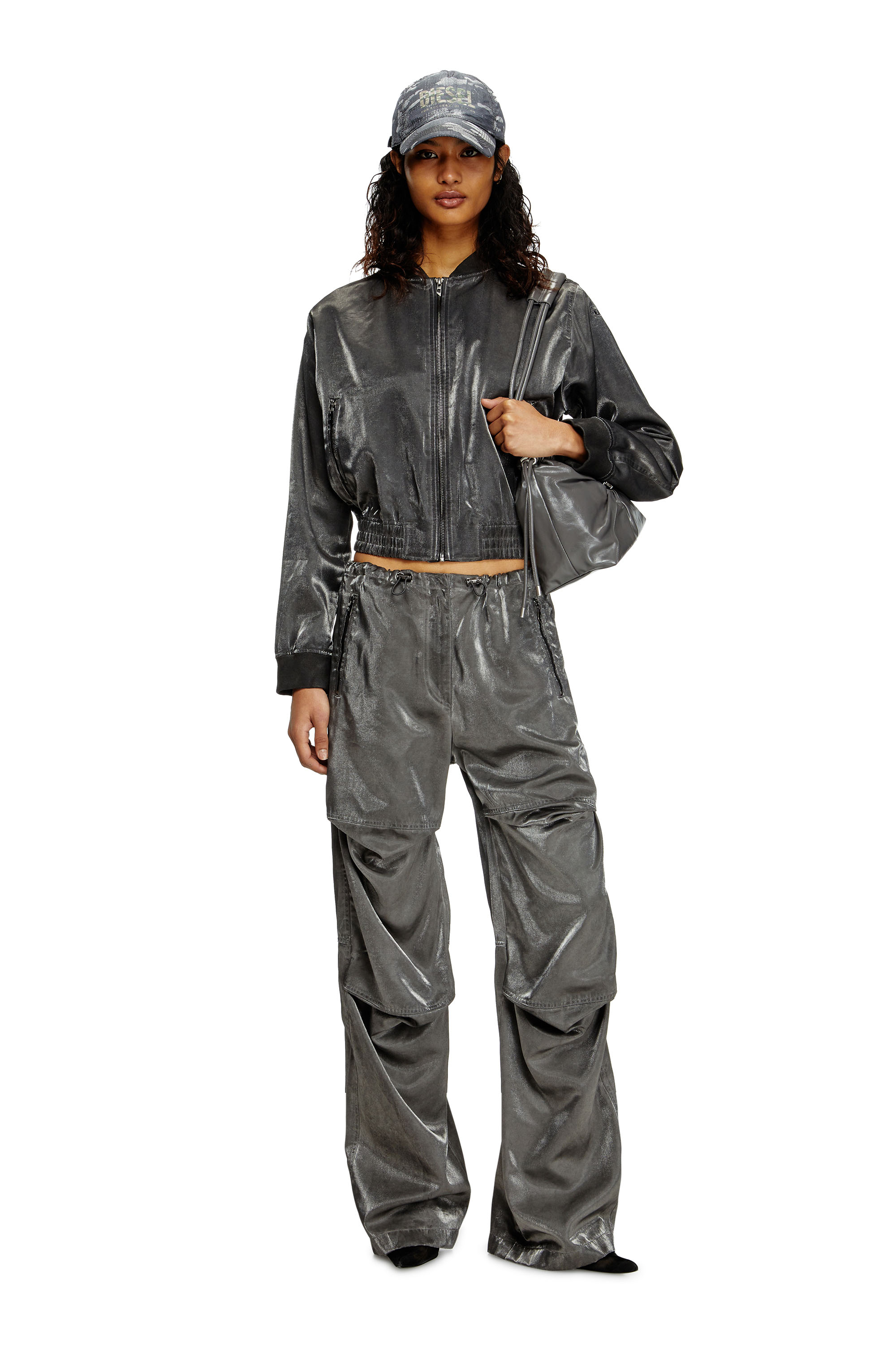 Diesel - P-RODIGE, Female's Satin cargo pants in Grey - 3