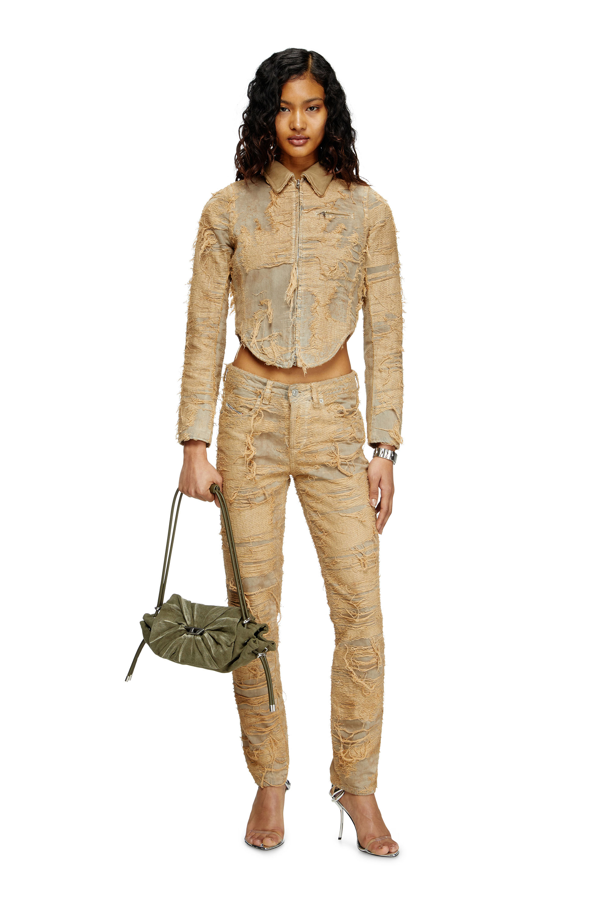 Diesel - DE-NEA-FSG, Female's Slim jacket in overdyed floating-thread denim in Light Brown - 2