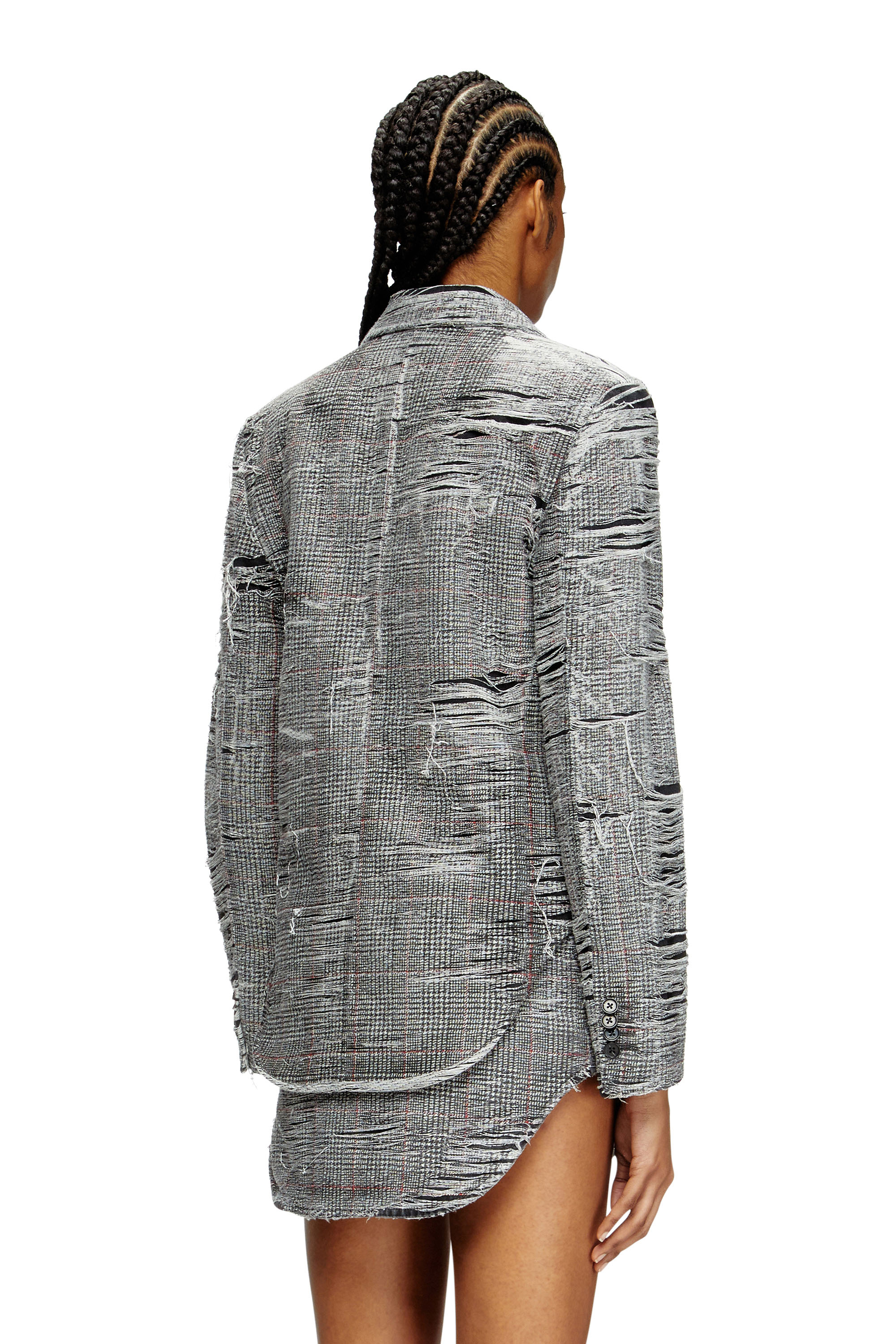 Diesel - DE-PHONIX-FSG, Female's Blazer in distressed Prince of Wales denim in Grey - 3