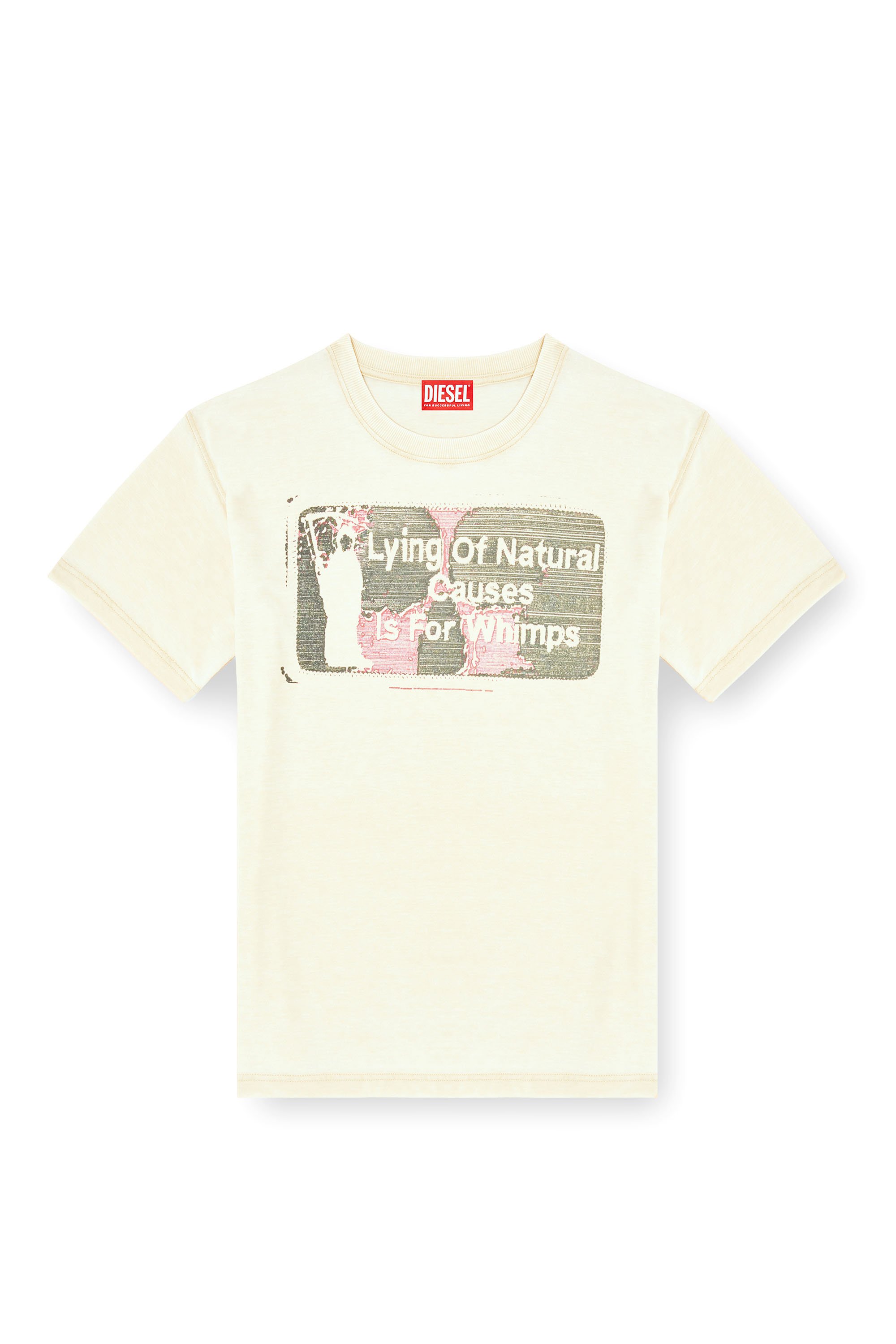 Diesel - T-NORM-T2, Male's Slogan T-shirt with burnout wash in Beige - 3