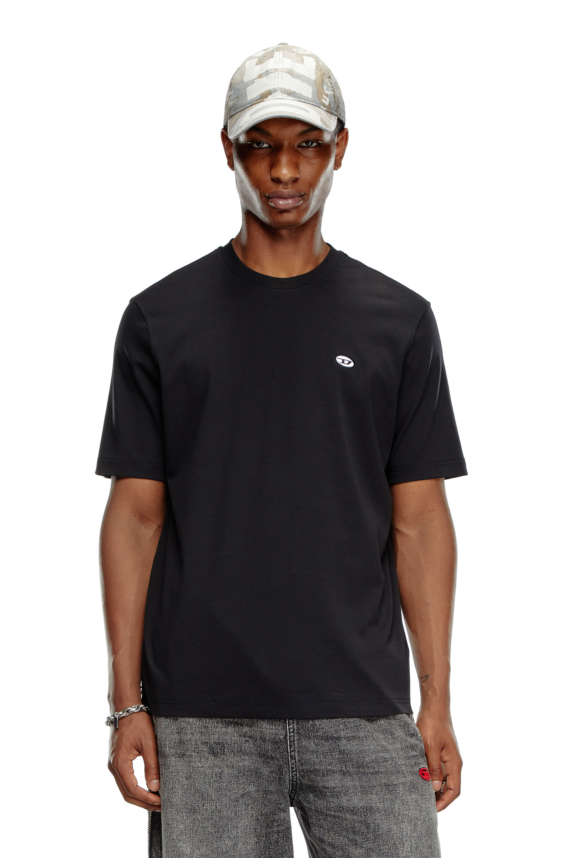 Diesel - T-ADJUST-DOVAL-PJ, Male's T-shirt with Oval D patch in Black - 1