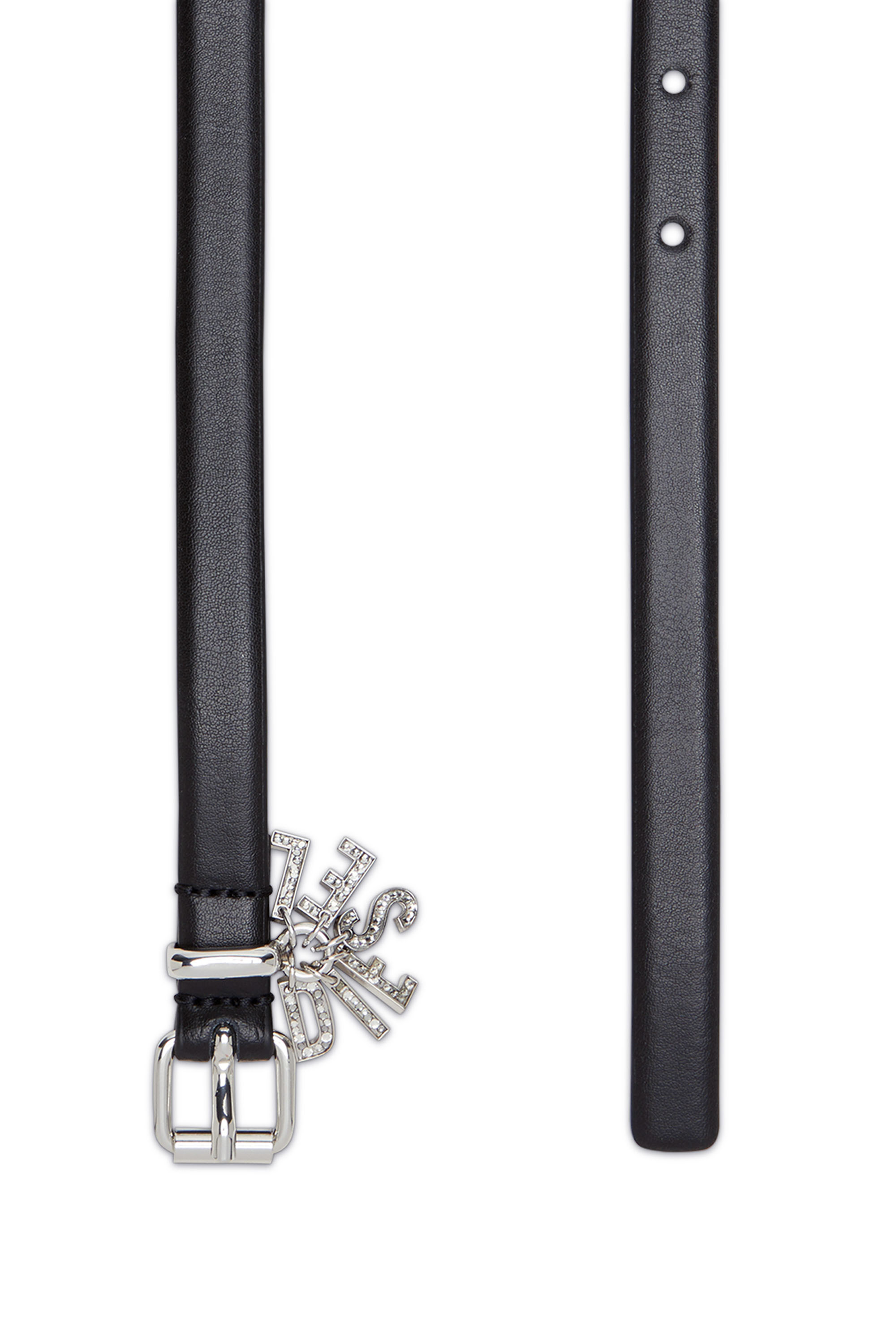 Diesel - B-CHARM-LOOP, Female's Leather belt with crystal logo charms in Black - 2