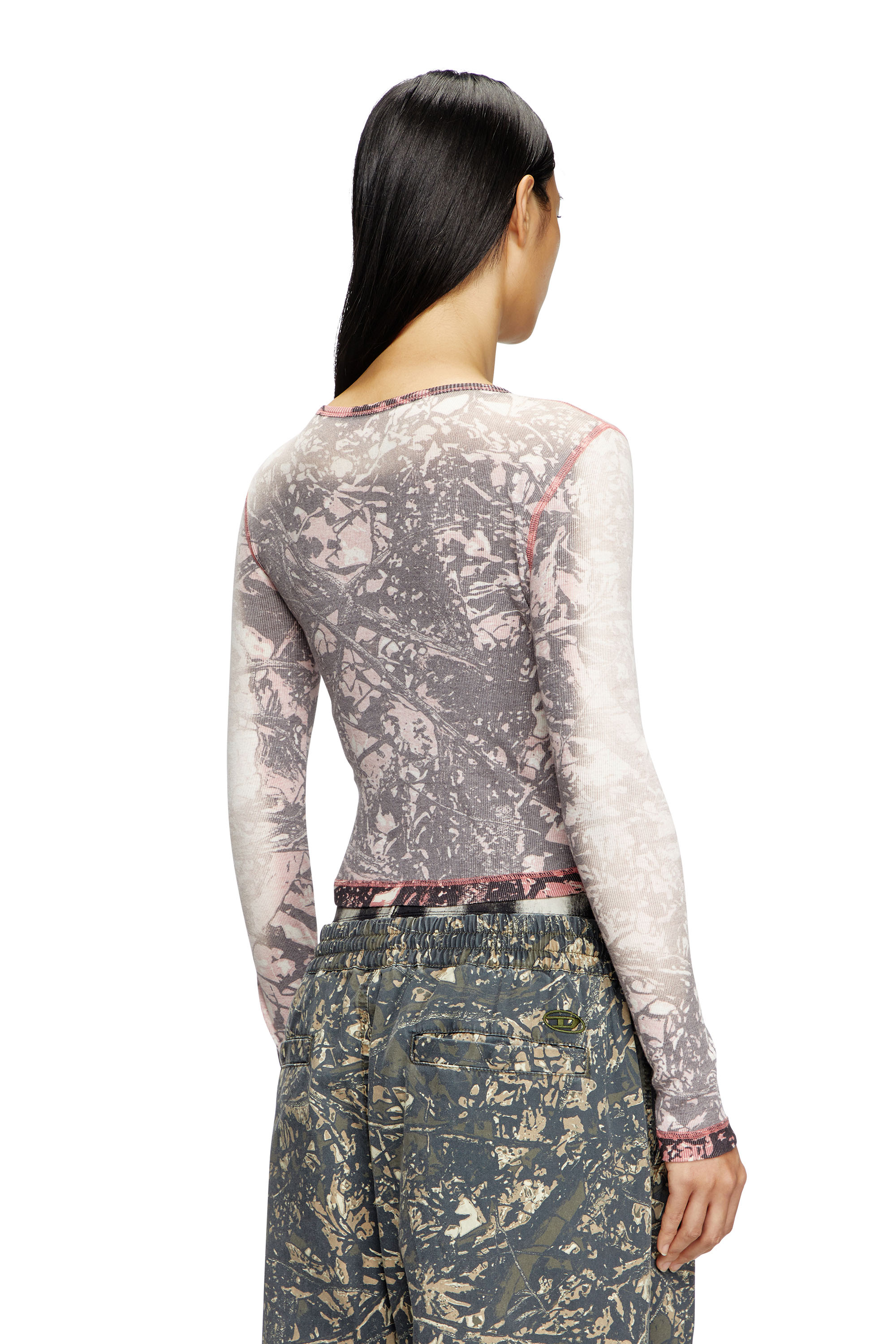 Diesel - T-BANESS-Q1, Female's Long sleeved top with glitch camo print in Pink/Grey - 3